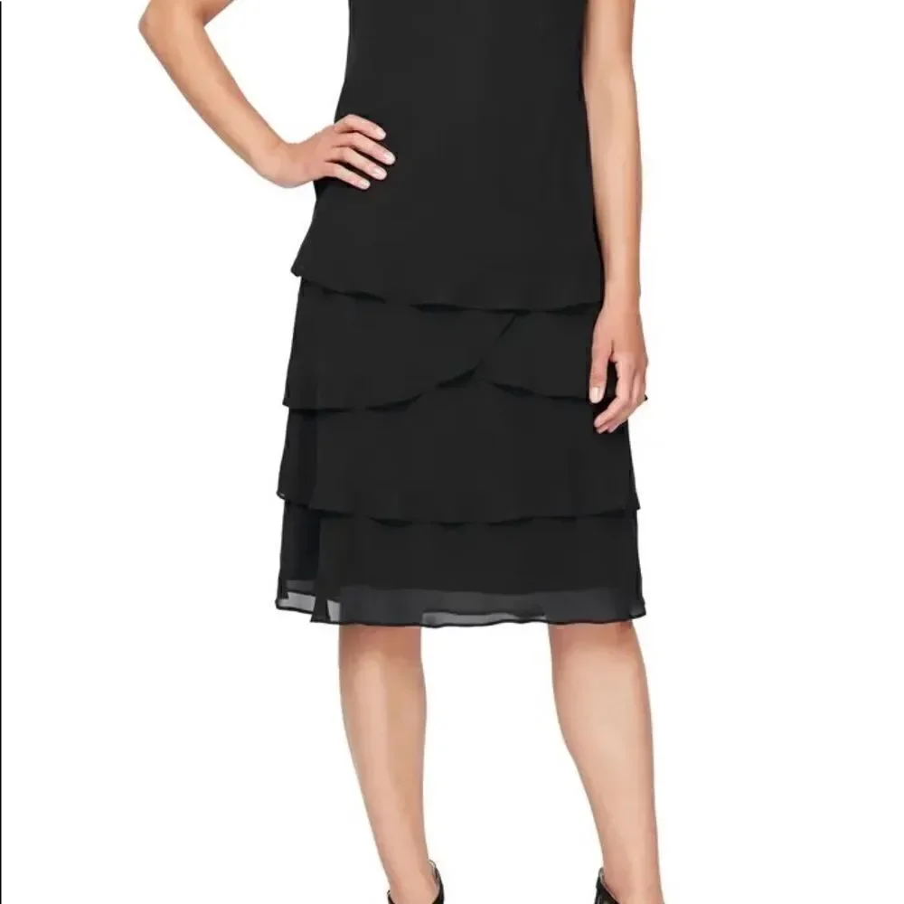 SLNY black Sequin neckline Chiffon polyester Sleeveles Dress sz 16